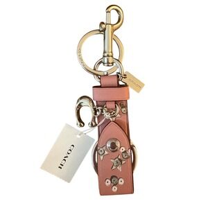 Coach Valet Keychain Women Leather Star Print Pink Silver Charm CCF03 NWT Luxury